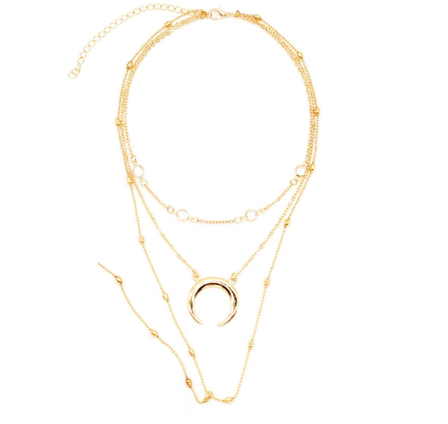 MOs Multilayer Crescent Moon Necklace