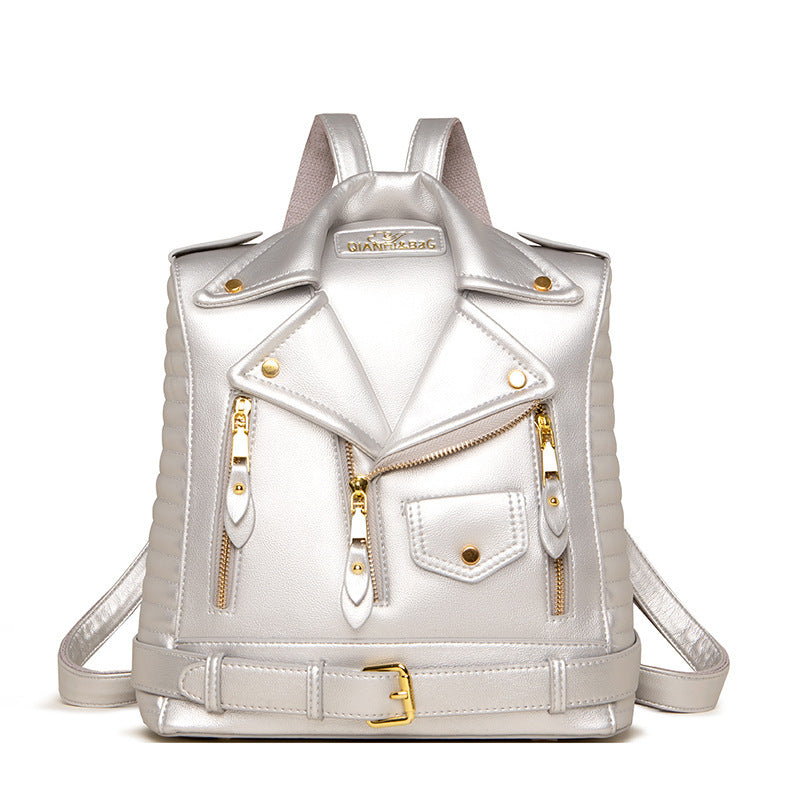 MOs Soft Leather Textured Jacket Trendy Wild Clothes Backpack