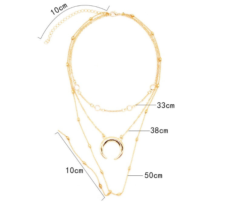 MOs Multilayer Crescent Moon Necklace